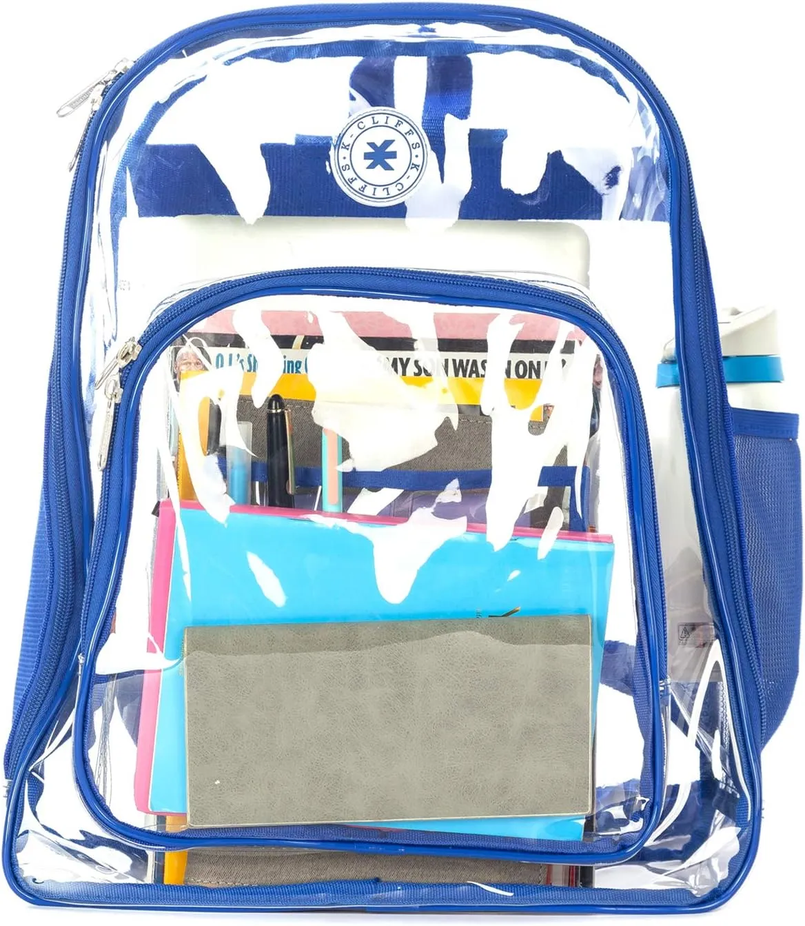 K-Cliffs Large Transparent Backpack Clear Heavy Duty School Bag Durable Student Bookbag See Through Vinyl Daypack Workbag