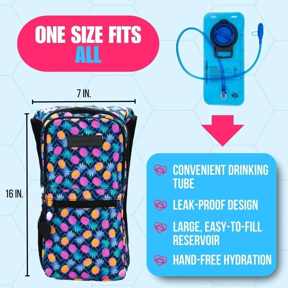 Kandies World Reflective Festival Hydration Pack - 2L Water Bladder for Raves, Hiking, Biking, Running, and More (Multi-Pocket Design)