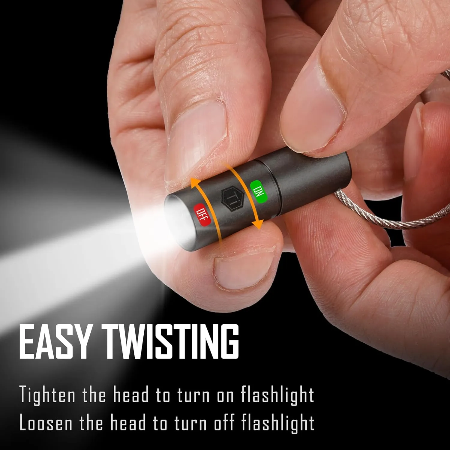KeyUnity KF00 Titanium Mini Keychain LED Flashlight, 15 Lumens Waterproof Electric Torch Light Handheld Size Single Mode for Camping, Hiking, Climbing, Fishing, Backpacking (Black)