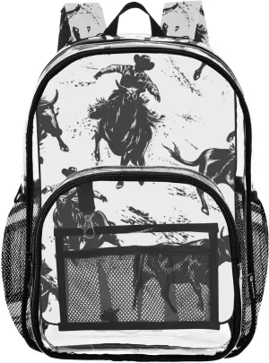 Kids PVC Clear Backpack Cowboy Monochrom Heavy Duty Multi-pockets Large Capacity Transparent See Through Bookbag for School Travel Sport Work