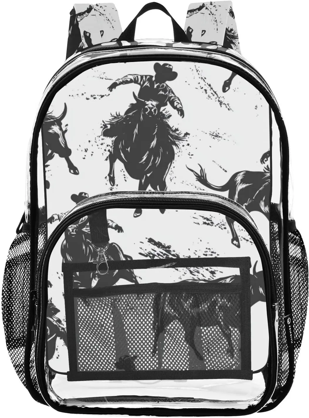 Kids PVC Clear Backpack Cowboy Monochrom Heavy Duty Multi-pockets Large Capacity Transparent See Through Bookbag for School Travel Sport Work