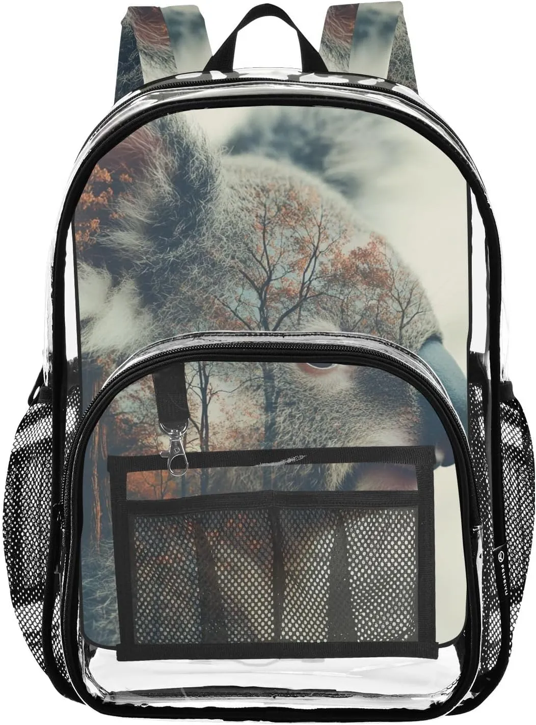 Kids PVC Clear Backpack Koala Double Exposure Heavy Duty Multi-pockets Large Capacity Transparent See Through Bookbag for School Travel Sport Work