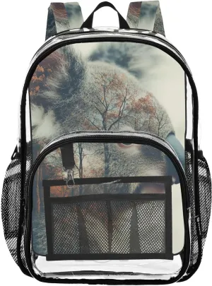 Kids PVC Clear Backpack Koala Double Exposure Heavy Duty Multi-pockets Large Capacity Transparent See Through Bookbag for School Travel Sport Work