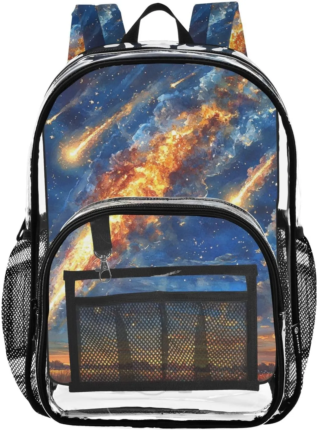 Kids PVC Clear Backpack Meteor Shower Heavy Duty Multi-pockets Large Capacity Transparent See Through Bookbag for School Travel Sport Work