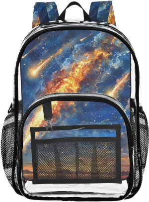 Kids PVC Clear Backpack Meteor Shower Heavy Duty Multi-pockets Large Capacity Transparent See Through Bookbag for School Travel Sport Work