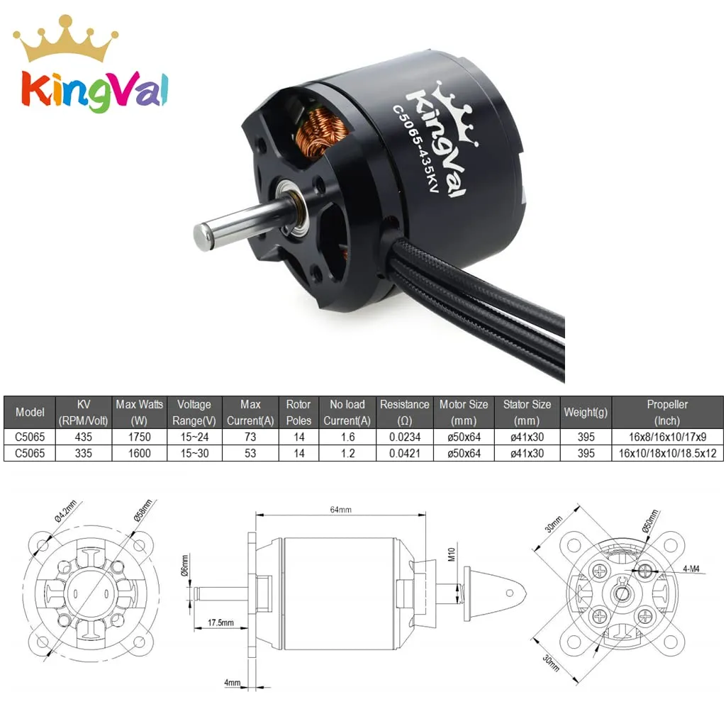 KingVal Replacement 5065 335KV Brushless Motor with Mounting Screw Kit Compatible with RC Fixed-Wing Multicopter Helicopter Aircraft Airpalne