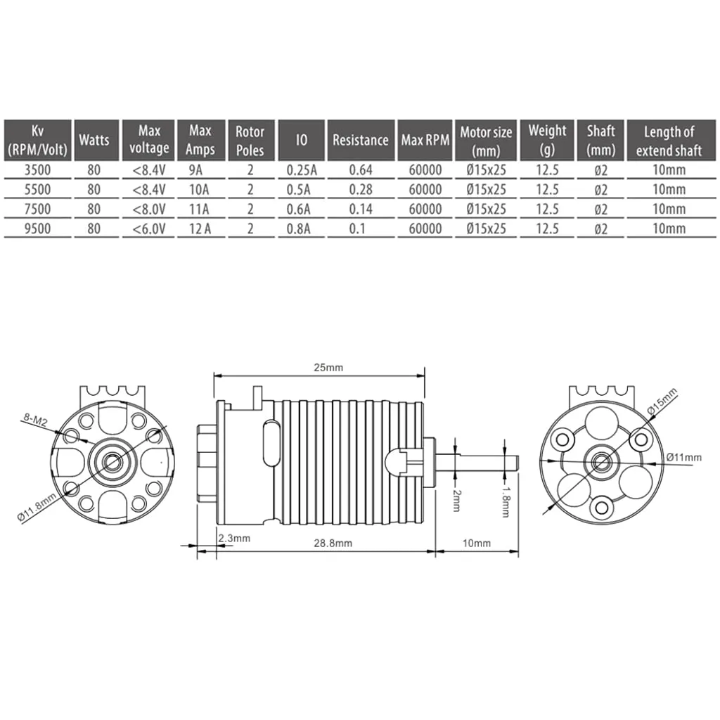 KingVal Replacement Mini 1410 3500KV Brushless Motor Shaft Diameter 2mm Compatible with Kyosho 1/24 1/28 RC Mini Car