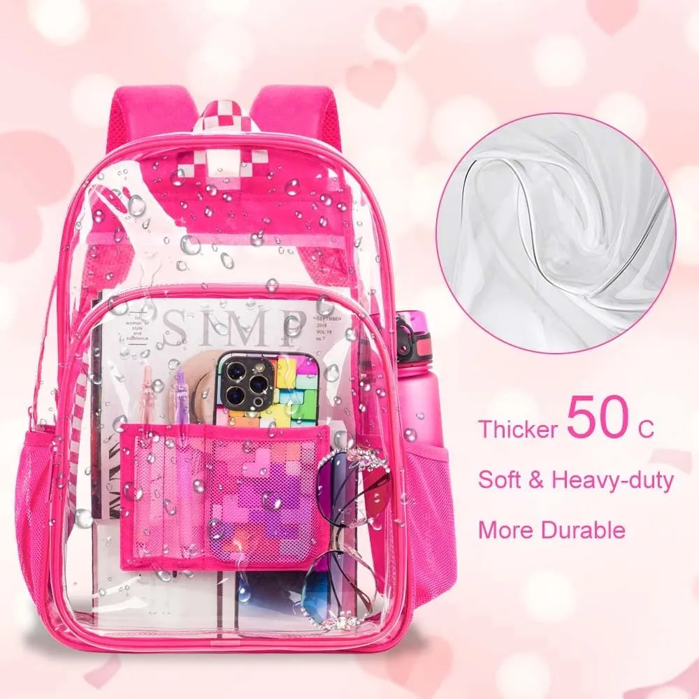 KLFVB Clear Backpack, Heavy Duty Transparent Bookbag, See Through Sequin Backpacks