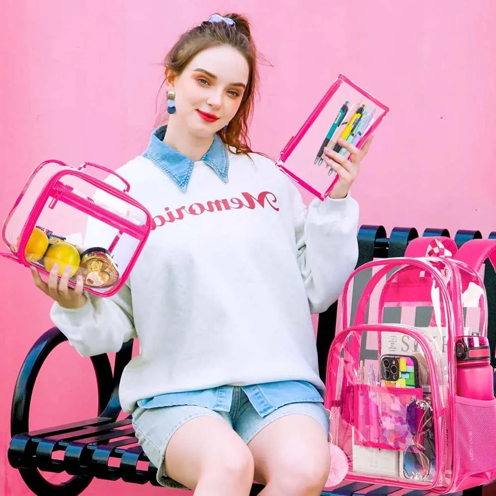 KLFVB Clear Backpack, Heavy Duty Transparent Bookbag, See Through Sequin Backpacks