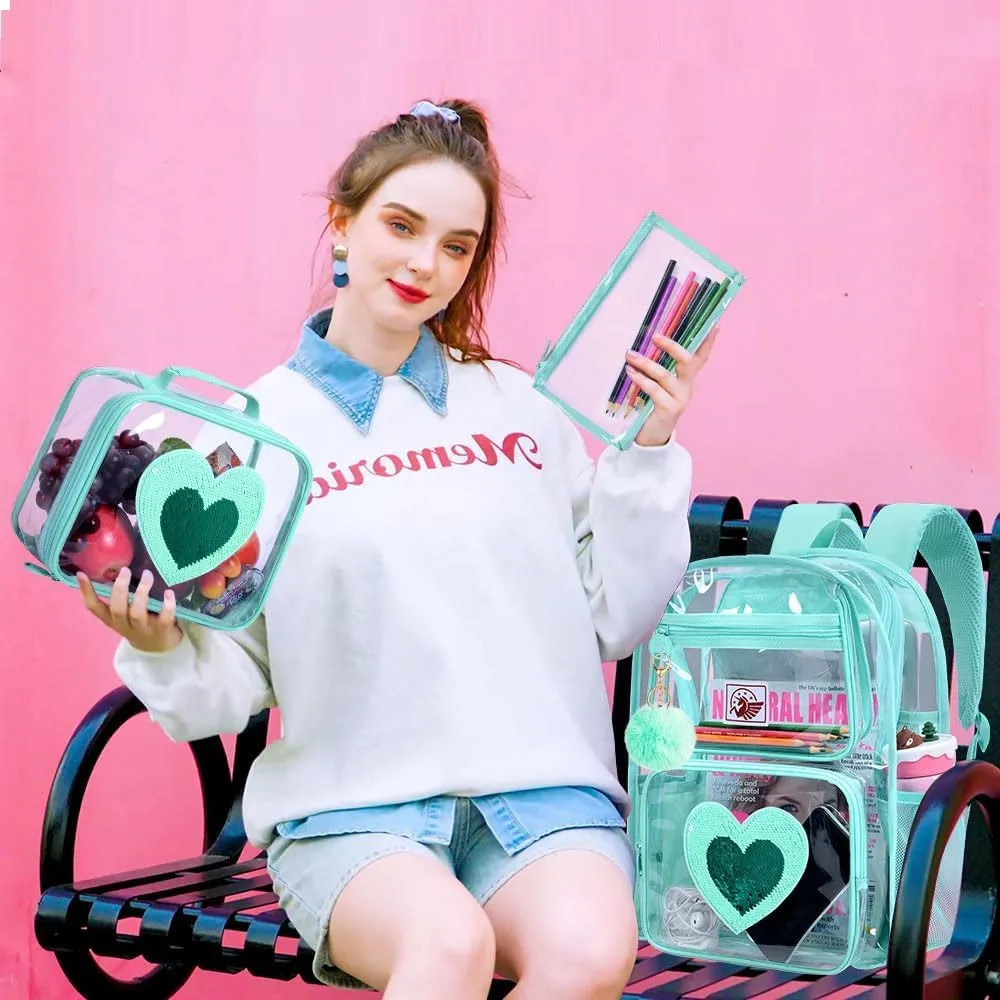 KLFVB Clear Backpack, Heavy Duty Transparent Bookbag, See Through Sequin Backpacks