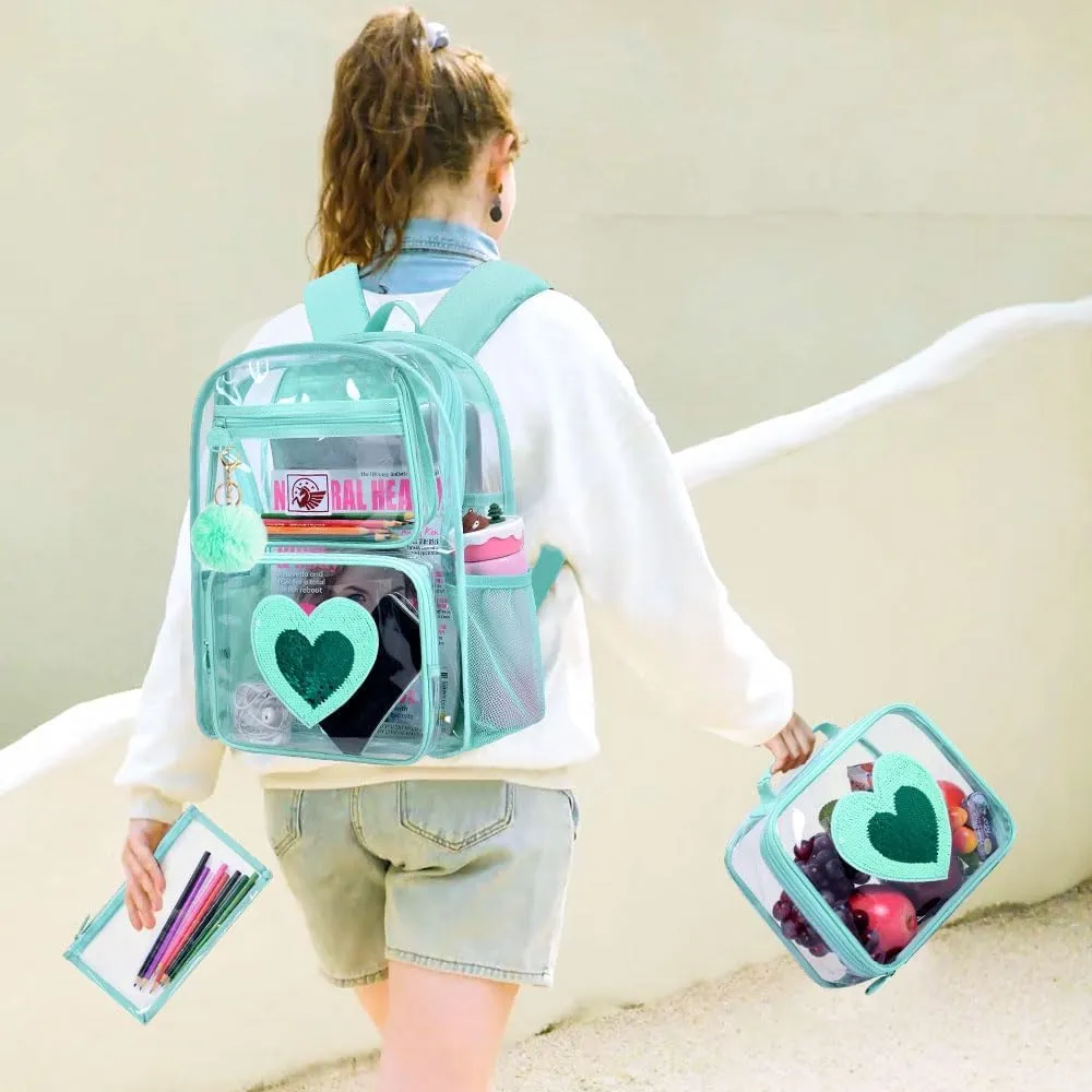 KLFVB Clear Backpack, Heavy Duty Transparent Bookbag, See Through Sequin Backpacks