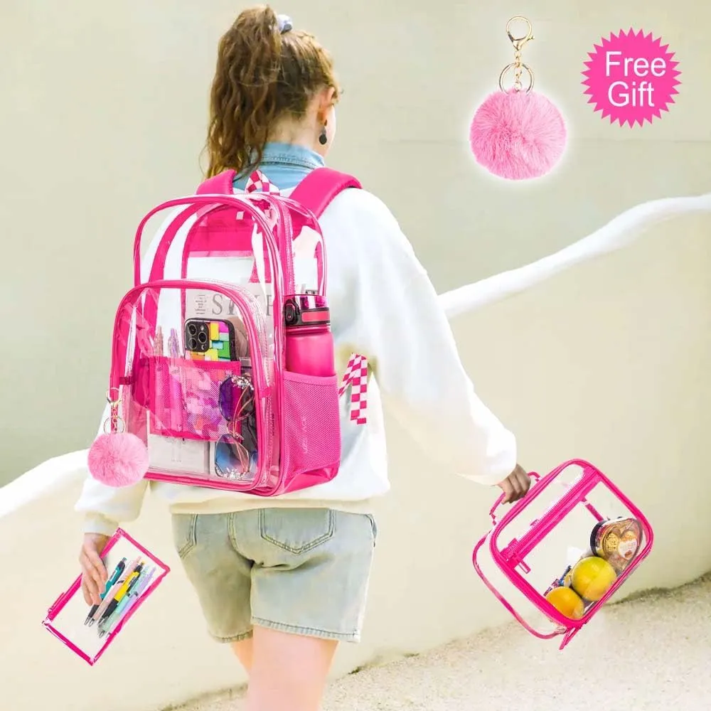 KLFVB Clear Backpack, Heavy Duty Transparent Bookbag, See Through Sequin Backpacks