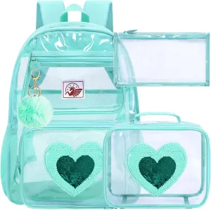 KLFVB Clear Backpack, Heavy Duty Transparent Bookbag, See Through Sequin Backpacks