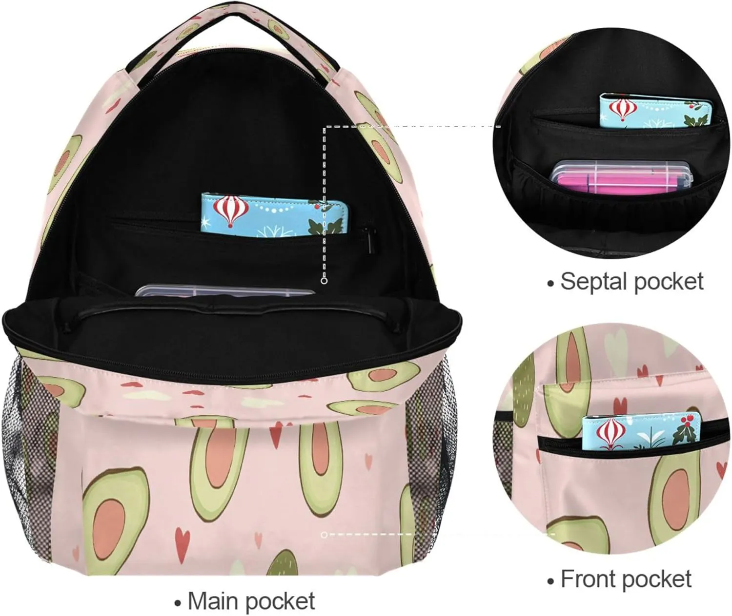 KLL Backpacks for Men Women Waterproof Sports Backpack with Chest Strap Gift Men & Women Avocado Heart