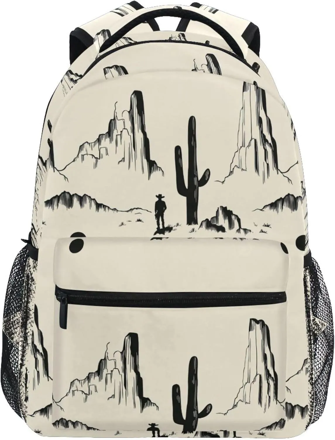 KLL Backpacks for Teacher Nurse Waterproof Backpack with Chest Strap for Business Work College Travel Trip Western Cowboy Boho Cactus Cowboy Mountains