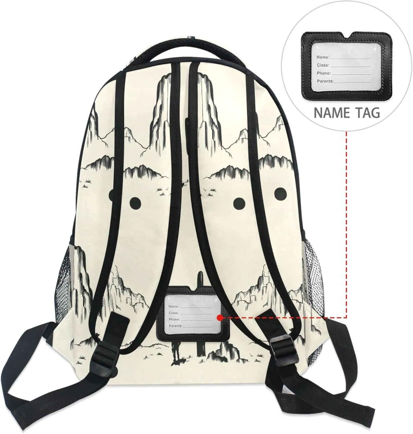 KLL Backpacks for Teacher Nurse Waterproof Backpack with Chest Strap for Business Work College Travel Trip Western Cowboy Boho Cactus Cowboy Mountains