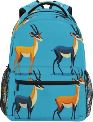 KLL School Backpack for Teacher Nurse Waterproof Vintage Daypacks with Chest Strap Gift Men & Women Cartoon Antelope Blue