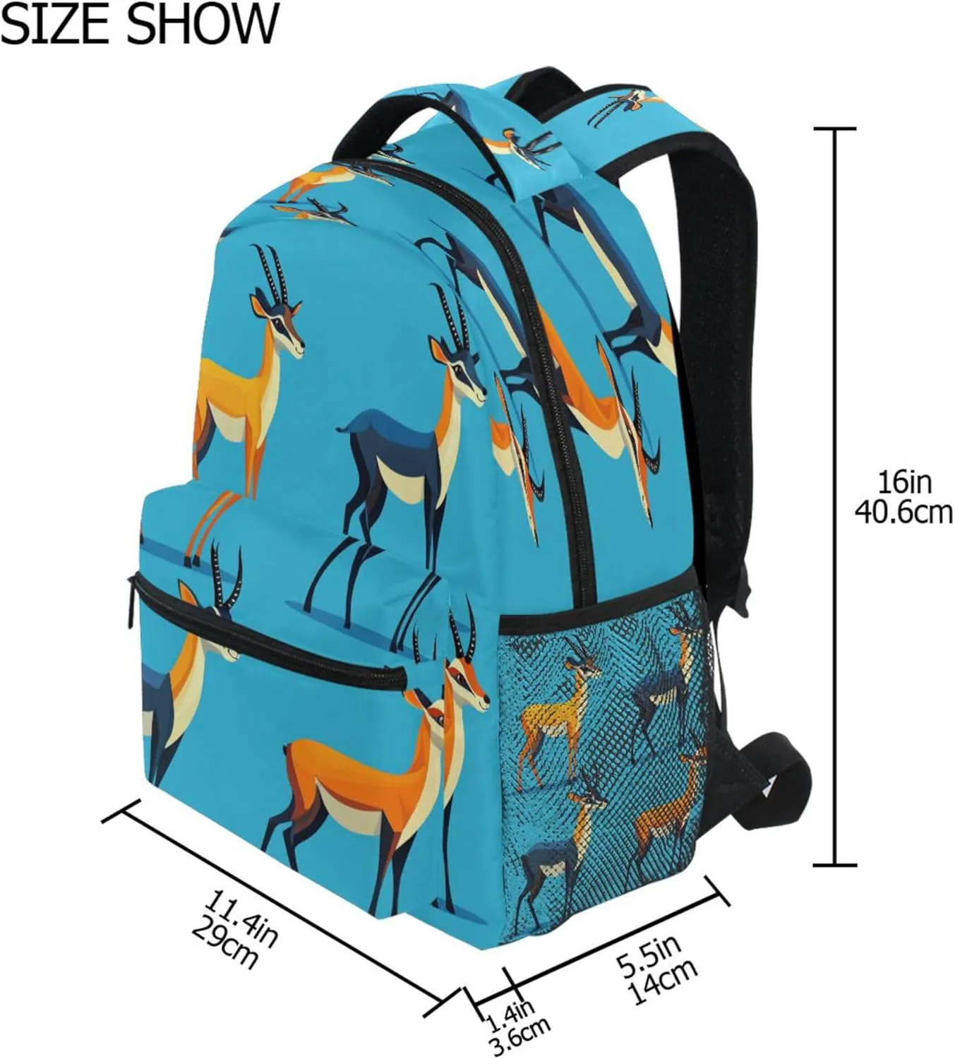 KLL School Backpack for Teacher Nurse Waterproof Vintage Daypacks with Chest Strap Gift Men & Women Cartoon Antelope Blue