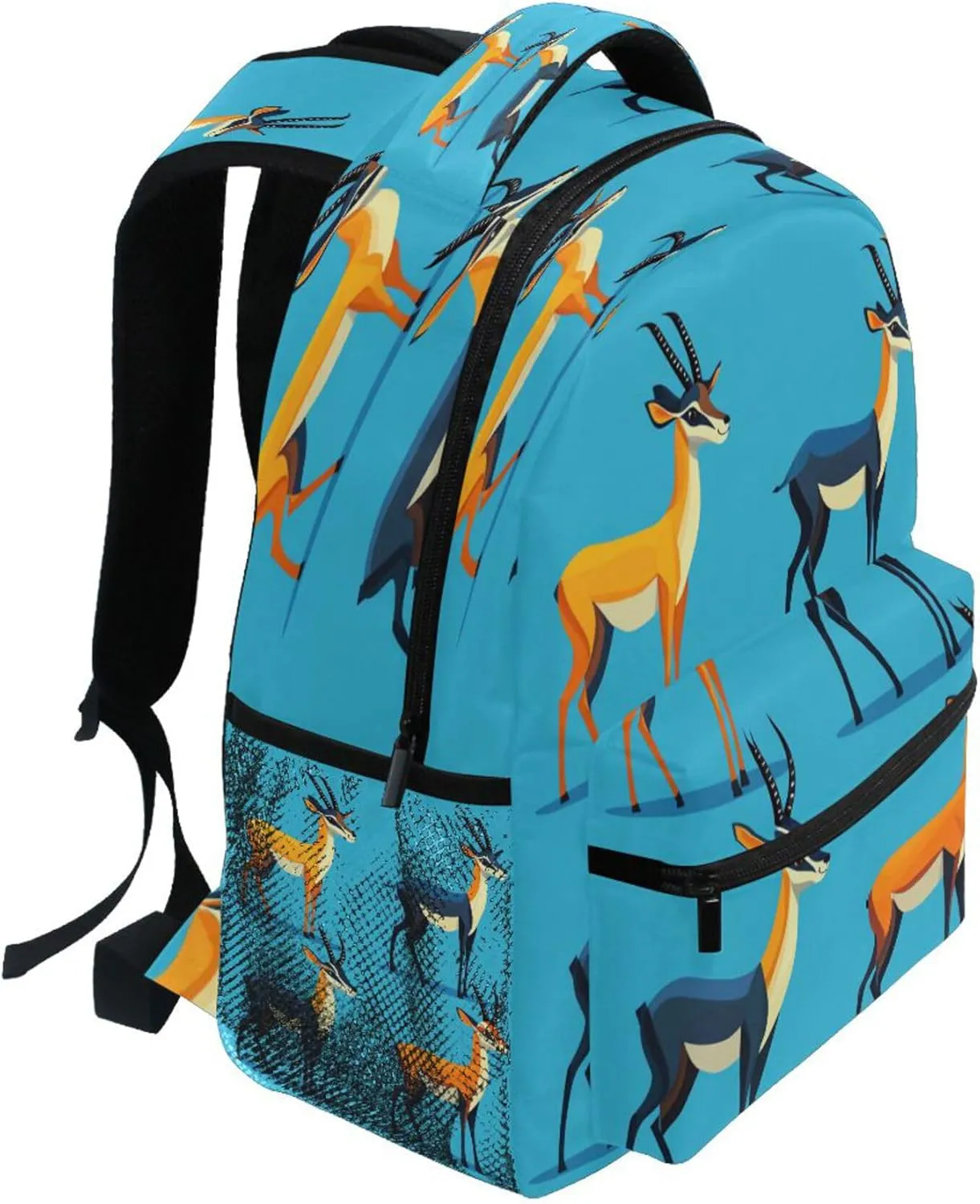 KLL School Backpack for Teacher Nurse Waterproof Vintage Daypacks with Chest Strap Gift Men & Women Cartoon Antelope Blue