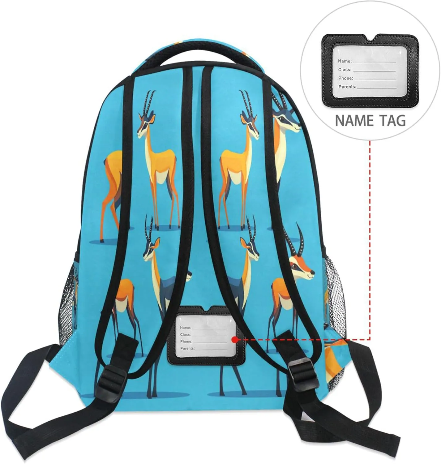 KLL School Backpack for Teacher Nurse Waterproof Vintage Daypacks with Chest Strap Gift Men & Women Cartoon Antelope Blue