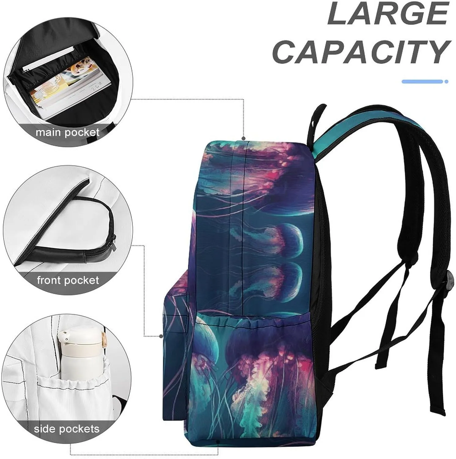 Laptop Backpack for Women Men Daypack Waterproof Color Jellyfish Computer Bag Business Work Bag for Travel