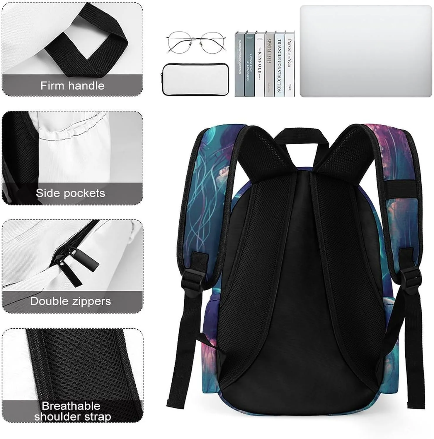Laptop Backpack for Women Men Daypack Waterproof Color Jellyfish Computer Bag Business Work Bag for Travel