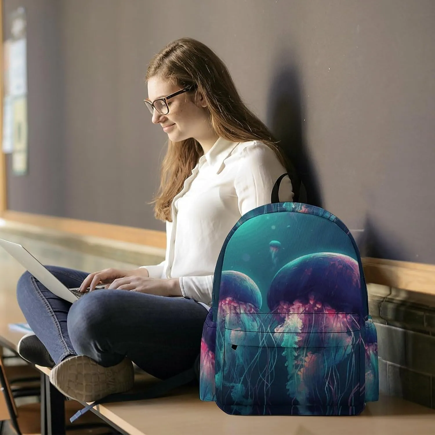 Laptop Backpack for Women Men Daypack Waterproof Color Jellyfish Computer Bag Business Work Bag for Travel