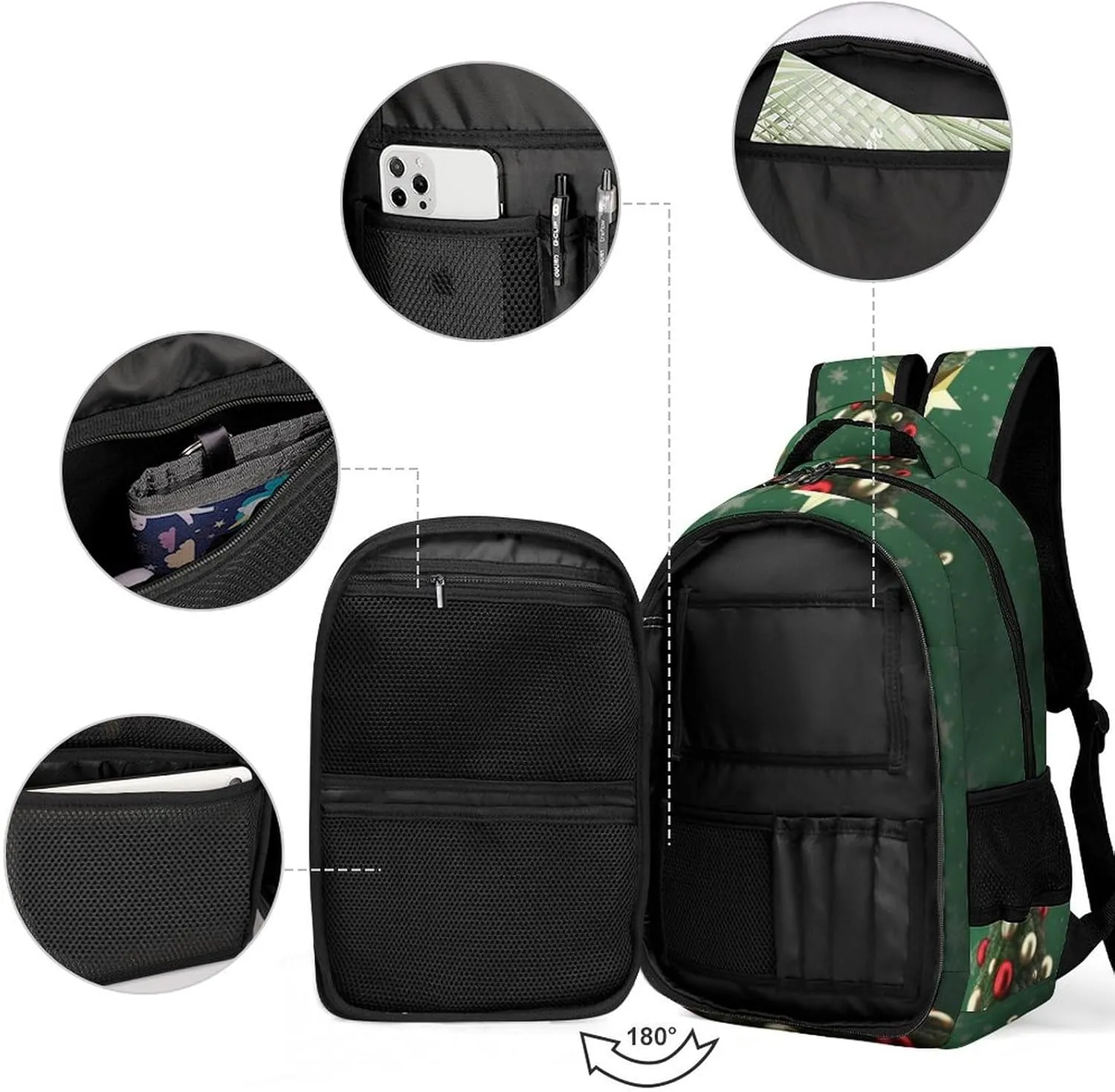 Laptop Backpack for Women Men Daypack Waterproof Round Ball Christmas Tree Computer Bag Business Work Bag for Travel