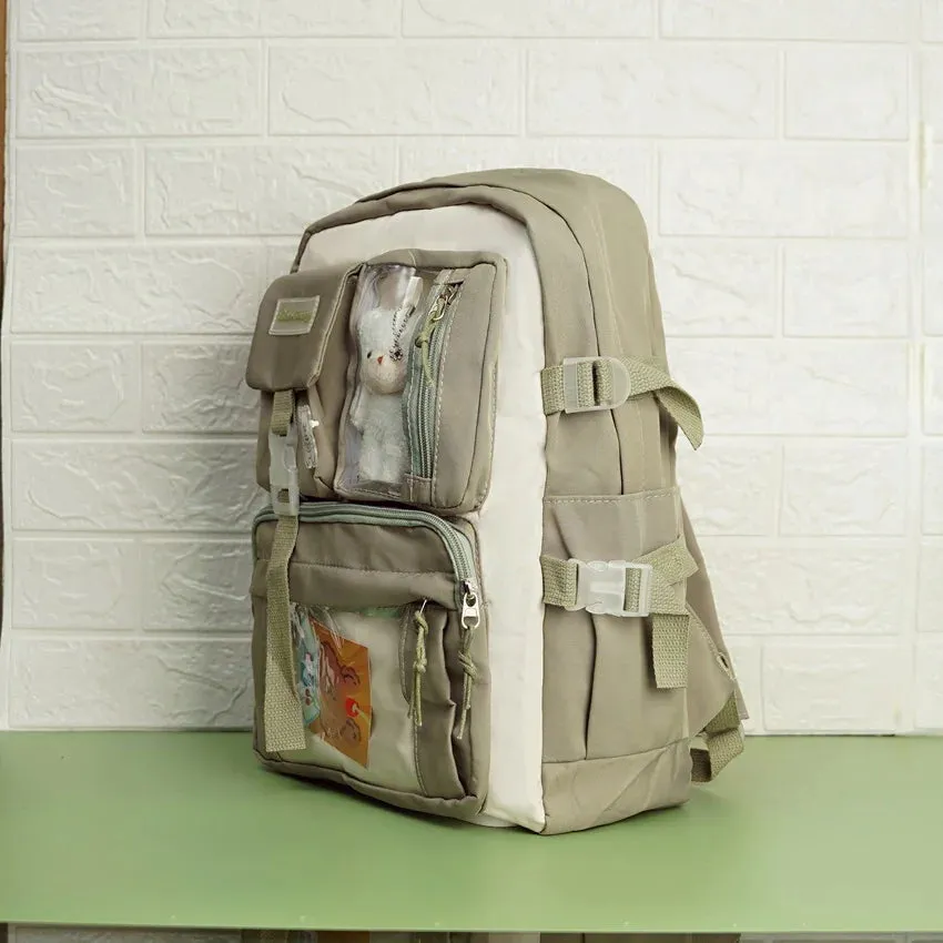 Large Capacity Korean Style Backpack with Teddy Bear - See Green