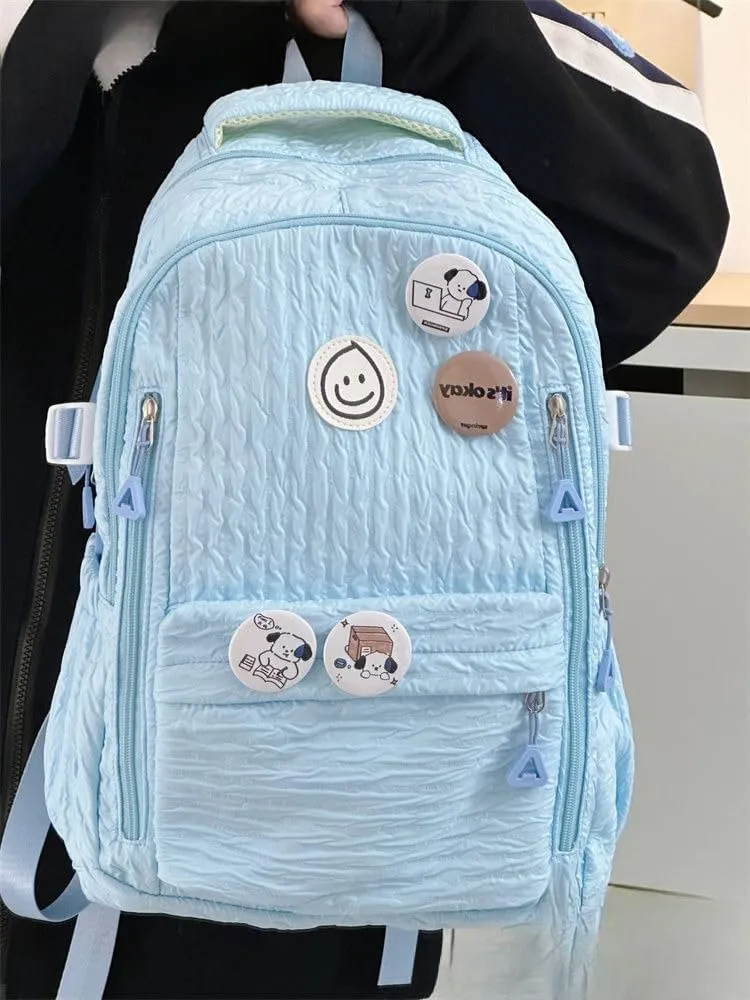 Large Capacity Textured Waterproof Backpack with pins and Accessories small cosmetic bag (Blue)