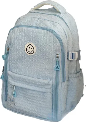 Large Capacity Textured Waterproof Backpack with pins and Accessories small cosmetic bag (Blue)