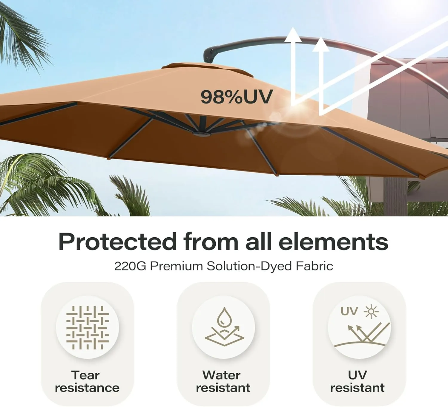 LAUSAINT HOME Outdoor Patio Umbrella with Base included, 12 FT Deluxe Curvy Cantilever Umbrella Offset Hanging umbrella with 360° Rotation for Market, Pool, Garden, Backyard, Deck (Tan, 12 FT)