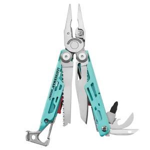 Leatherman 19 Tool Signal Camping Multi-Tool with Firestarter & Nylon Sheath Aqua & Silver