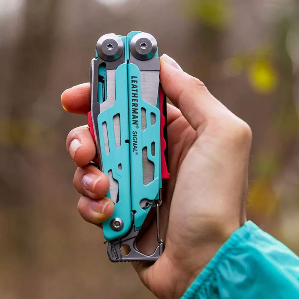 Leatherman 19 Tool Signal Camping Multi-Tool with Firestarter & Nylon Sheath Aqua & Silver