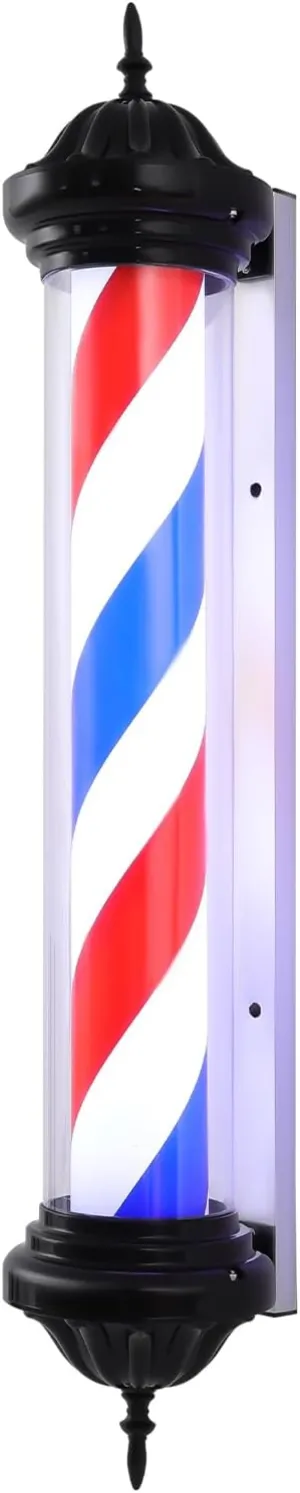 LED Barber Pole Light - Wall-Mount Rotating Sign for Salons, Waterproof Red White Blue Strips, Energy Efficient 12W Lighting - Perfect for Barbershops & Outdoor Use