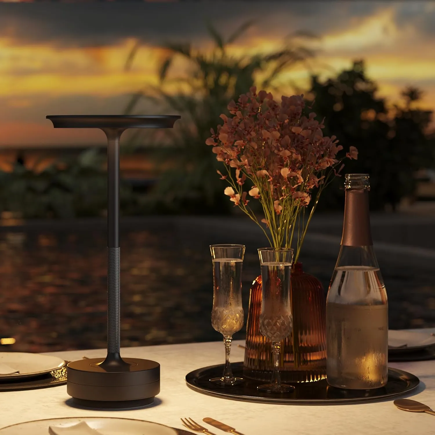 LED Cordless Table Lamp,Rechargeable Battery Operated 3 Levels Brightness with Memory Function IP54 Waterproof Portable Lights for Outdoor Patio,Travel,Cafe,Restaurant,(2P Black)