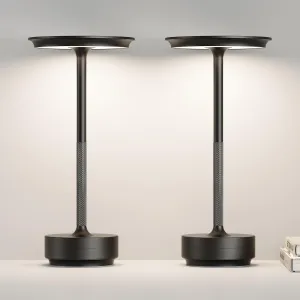 LED Cordless Table Lamp,Rechargeable Battery Operated 3 Levels Brightness with Memory Function IP54 Waterproof Portable Lights for Outdoor Patio,Travel,Cafe,Restaurant,(2P Black)
