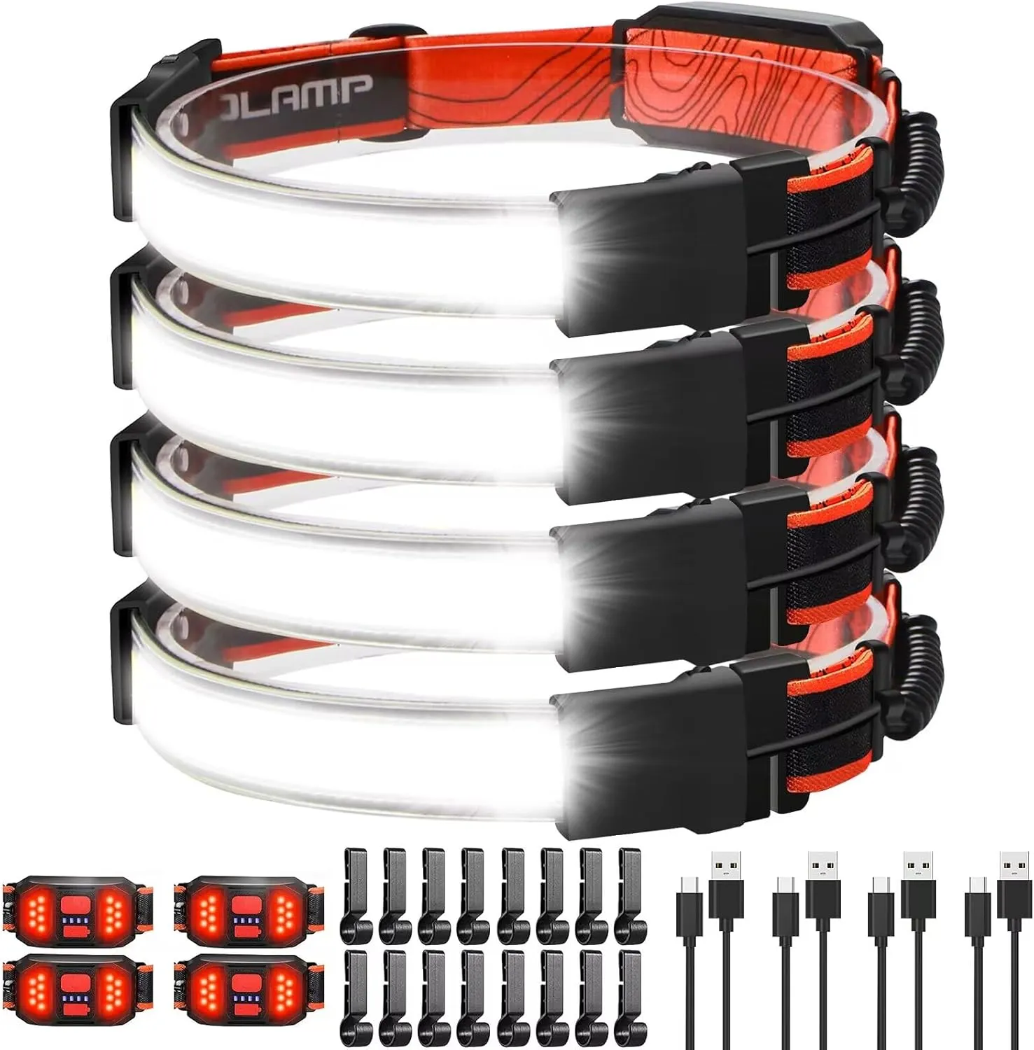 LED Headlamp Flashlight 4Packs, 1000lumens 230° Broadbeam Headlight, USB Rechargeable Head Lamp with Red Taillight, Lightweight Waterproof Headlamps for Camping Running Hiking, Hard Hat Headlamp