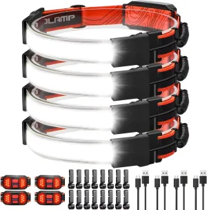 LED Headlamp Flashlight 4Packs, 1000lumens 230° Broadbeam Headlight, USB Rechargeable Head Lamp with Red Taillight, Lightweight Waterproof Headlamps for Camping Running Hiking, Hard Hat Headlamp