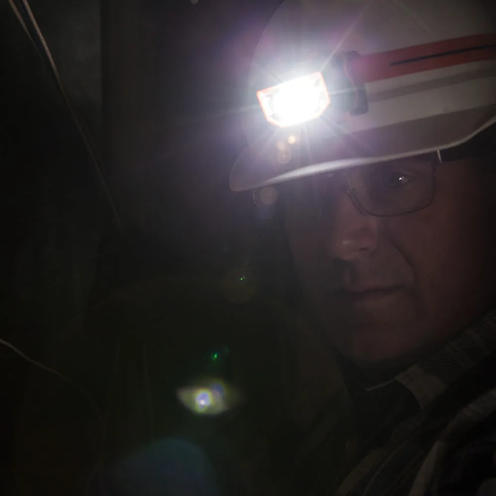 LED Headlamp with Silicone Hard Hat Strap