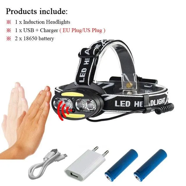 led headlamps usb 18650 cob headlight headtorch xml t6 Infrared Induction head lamp head torch flashlight rechargeable battery