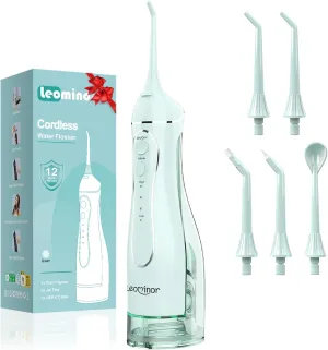 Leominor Water Dental Flosser Pick for Teeth, 300ML Portable Oral Irrigator Upgraded Tank Removable,IPX7 Waterproof, Rechargeable Travel Teeth Cleaner, Professional Electric Flossing Machine (Green)