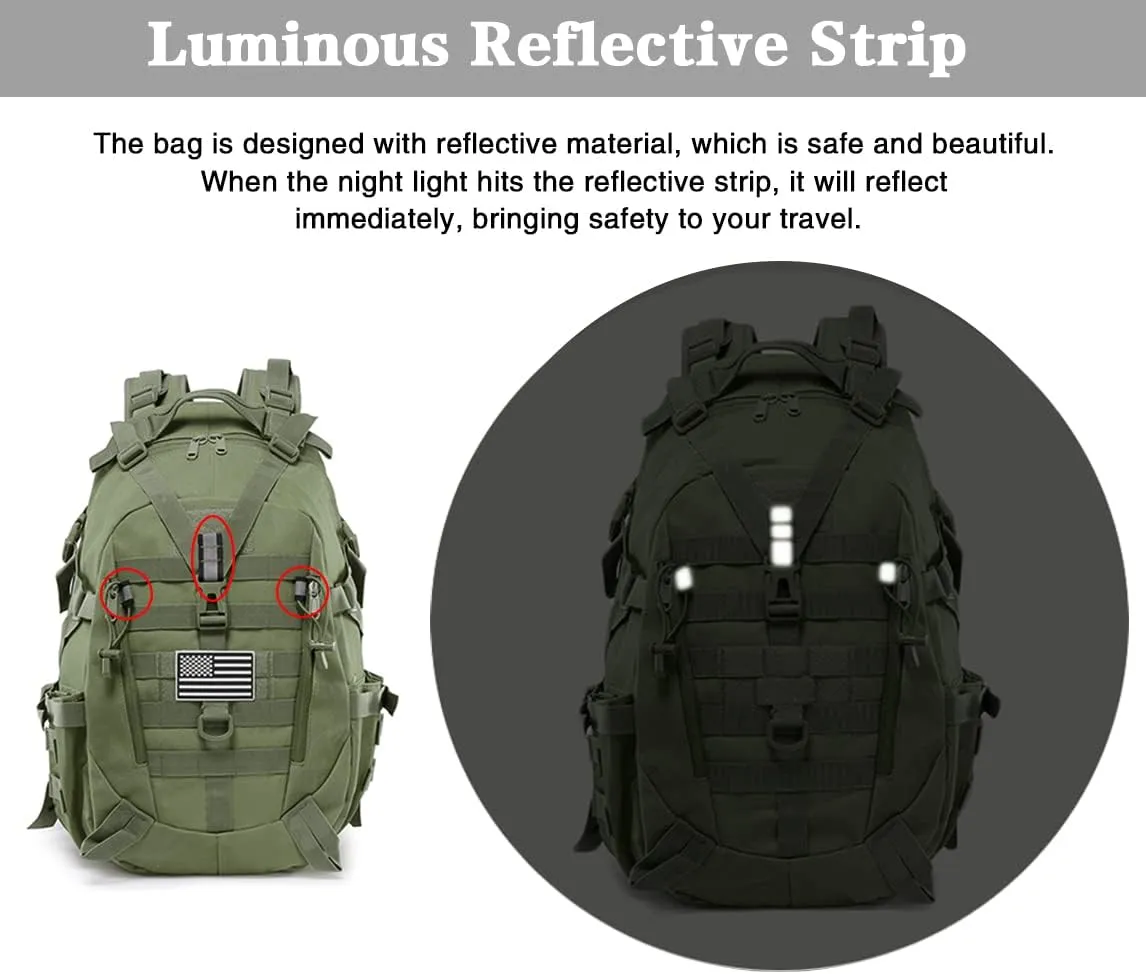 LIMHOO Tactical Motorcycle Backpack Military Molle Bag EDC Rucksack Hiking Daypacks for Cycling Camping Trekking Hunting Traveling with Reflective Straps (Army Green)