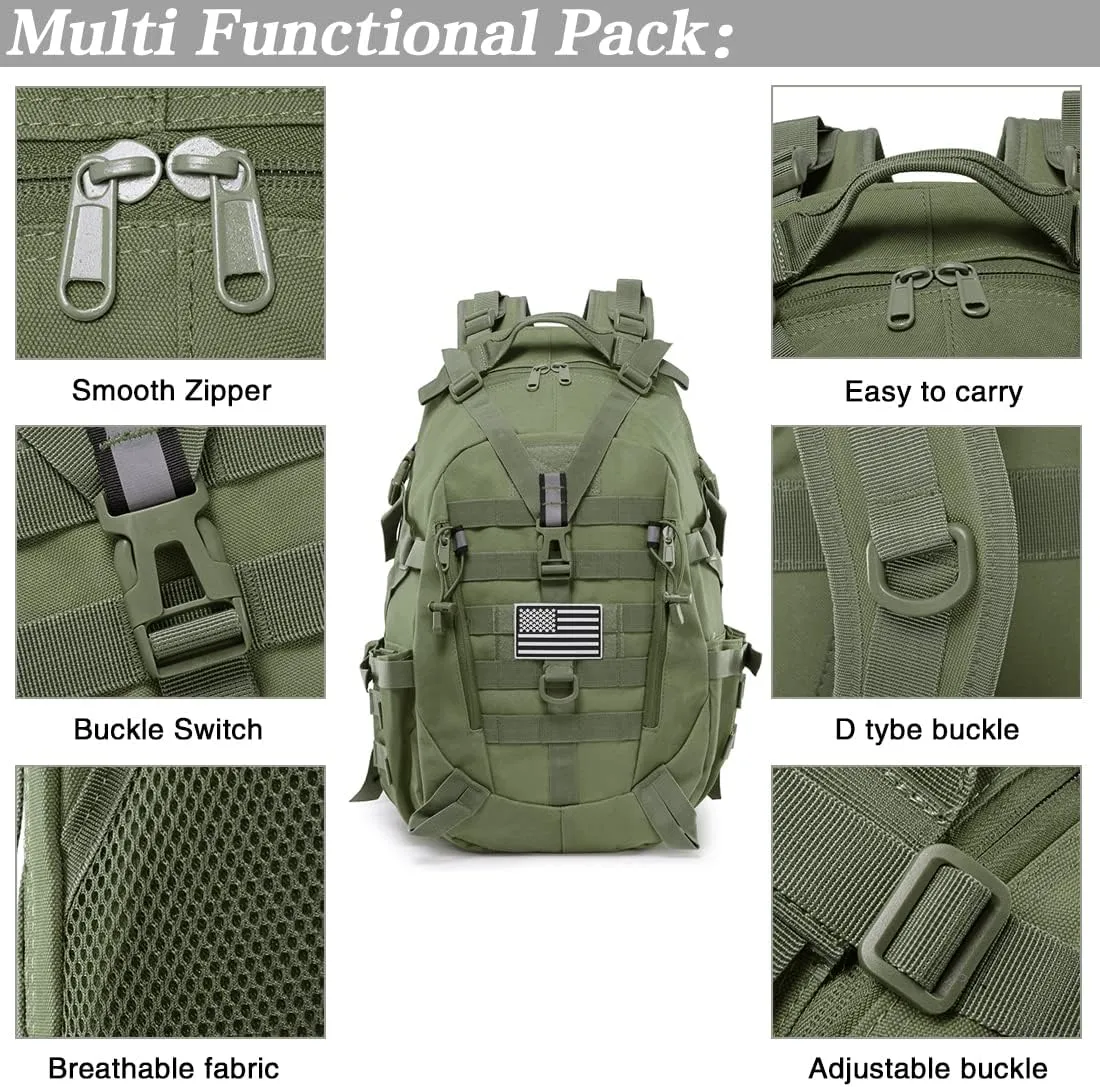 LIMHOO Tactical Motorcycle Backpack Military Molle Bag EDC Rucksack Hiking Daypacks for Cycling Camping Trekking Hunting Traveling with Reflective Straps (Army Green)