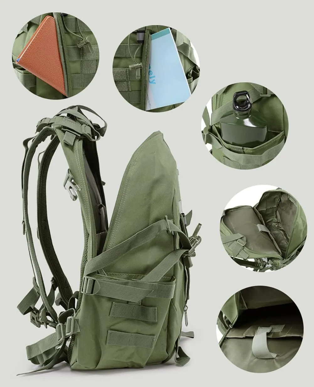 LIMHOO Tactical Motorcycle Backpack Military Molle Bag EDC Rucksack Hiking Daypacks for Cycling Camping Trekking Hunting Traveling with Reflective Straps (Army Green)