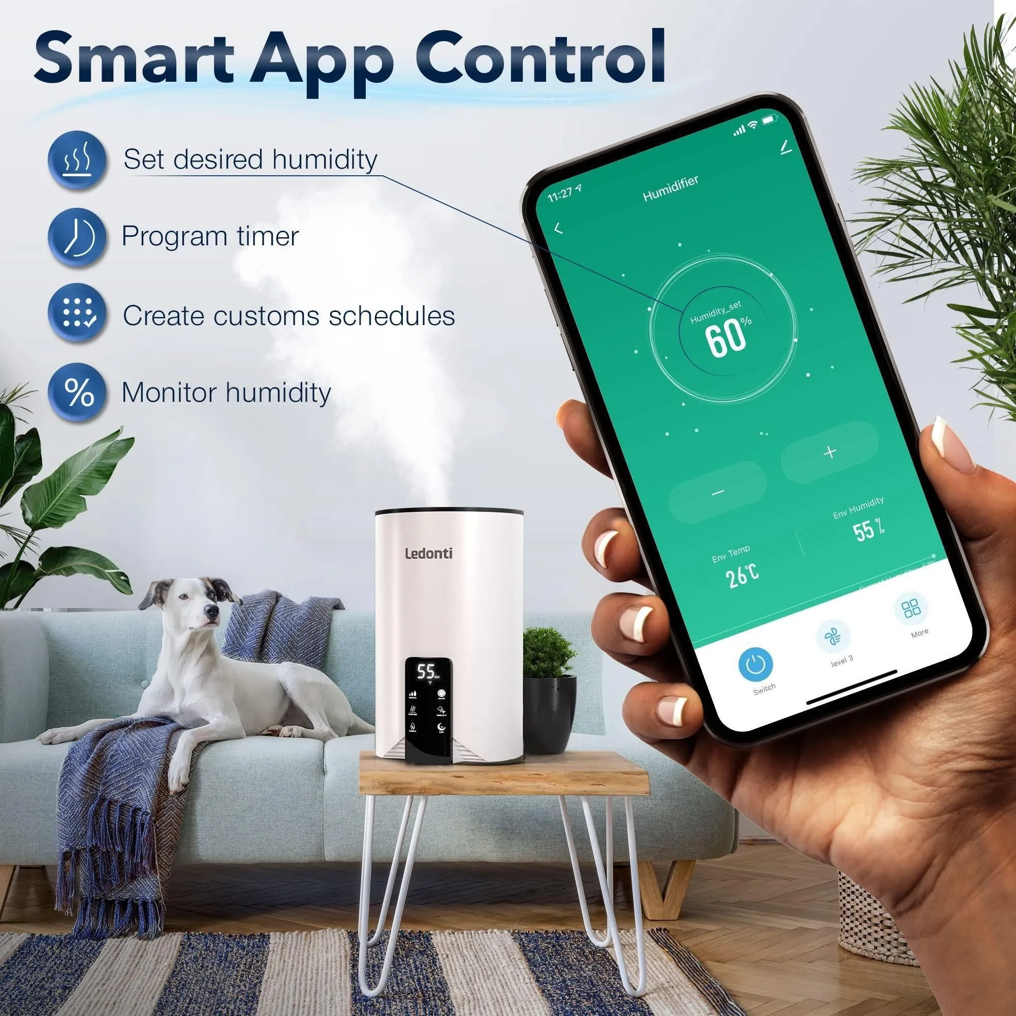 Limited edition (Cool 4L ! Control Warm) Bedroom Mist & for Fast-moving sale Dual Humidifier Humidifiers Wifi