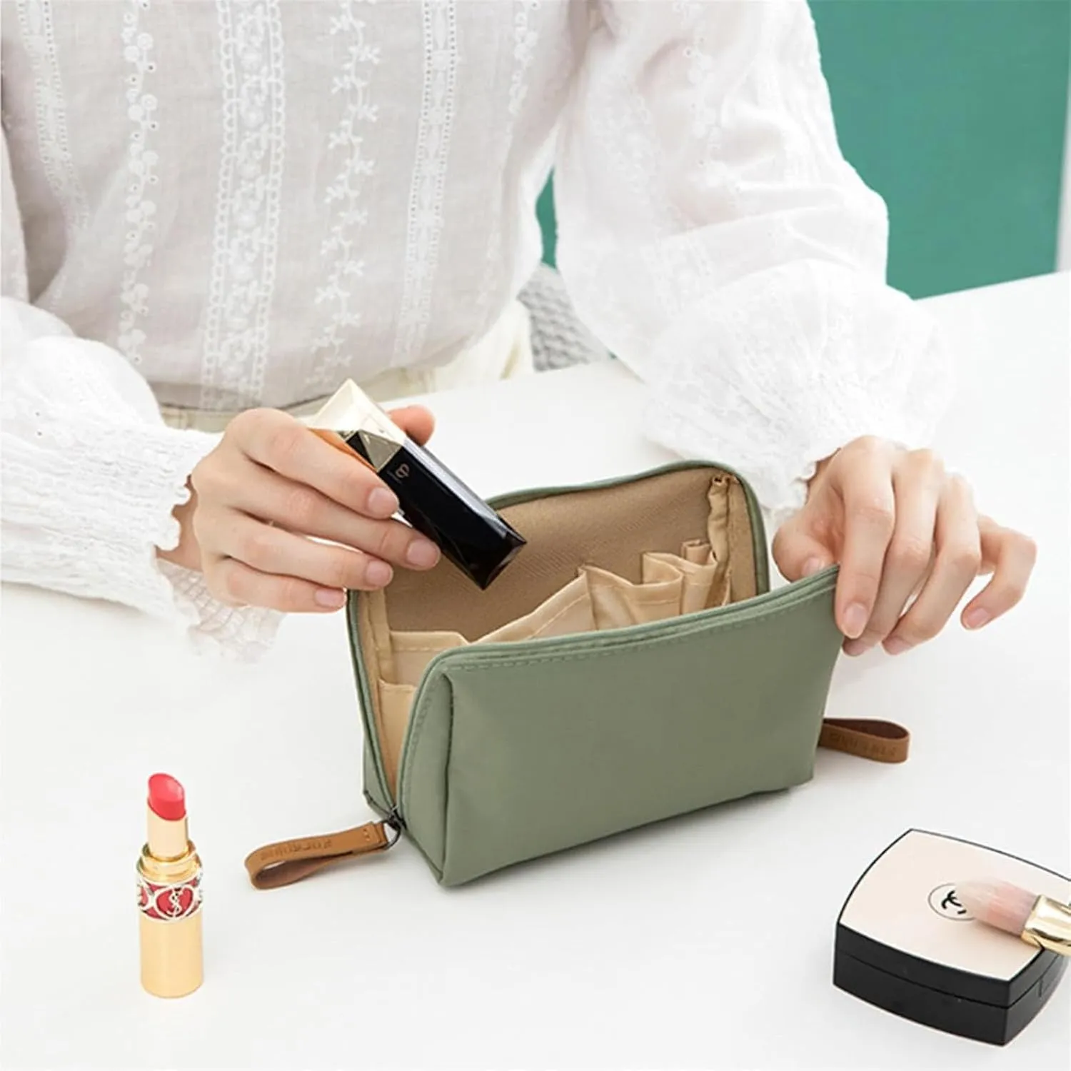 LONGLUAN Tidynook Makeup Bag Small, Tidynook Cosmetic Bag, Tidynook Lipstick Makeup Bag Mini, Tidynook Makeup Bag for Purse, Tidynook Makeup Pouch with Compartments (2PCS-B)