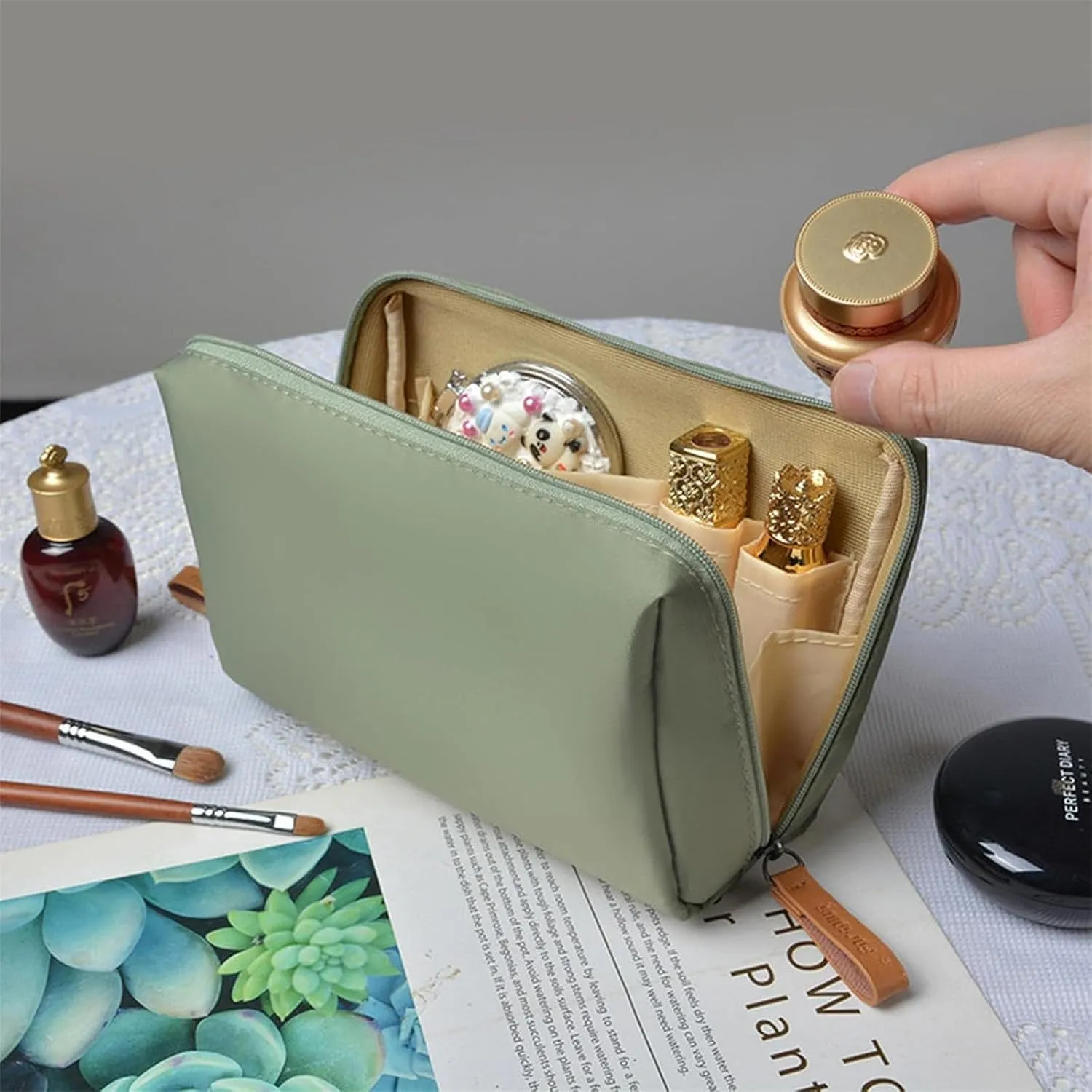 LONGLUAN Tidynook Makeup Bag Small, Tidynook Cosmetic Bag, Tidynook Lipstick Makeup Bag Mini, Tidynook Makeup Bag for Purse, Tidynook Makeup Pouch with Compartments (2PCS-B)