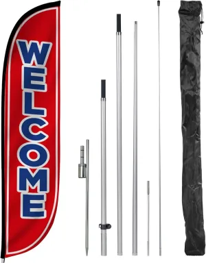 LookOurWay Welcome Feather Flag Complete Set with Pole & Ground Spike