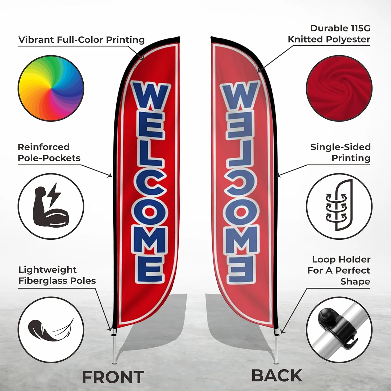 LookOurWay Welcome Feather Flag Complete Set with Pole & Ground Spike